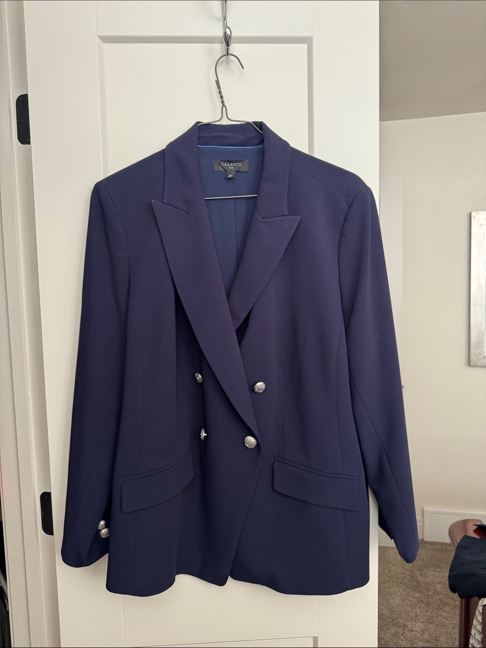 Talbots Double-Breasted Navy Blazer with Silver Buttons
